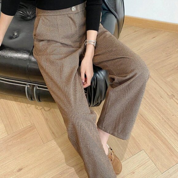 Pants - Brown Casual Women's Slim Fit Long Pants